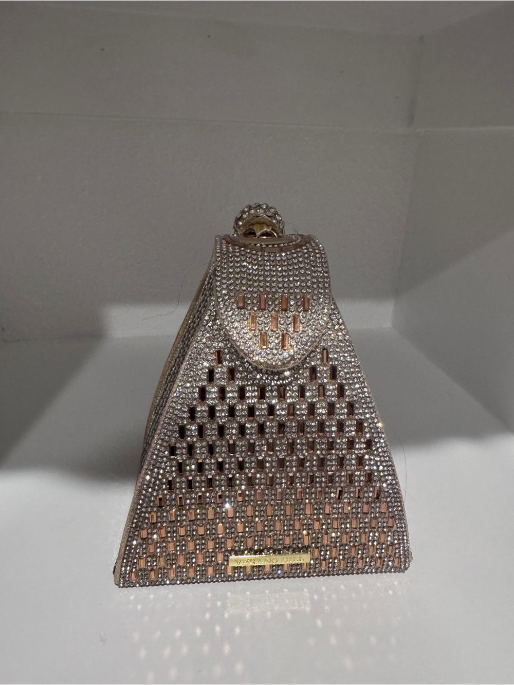 Verano Hill Crystal-Embellished Triangle Evening Bag in Rose Gold